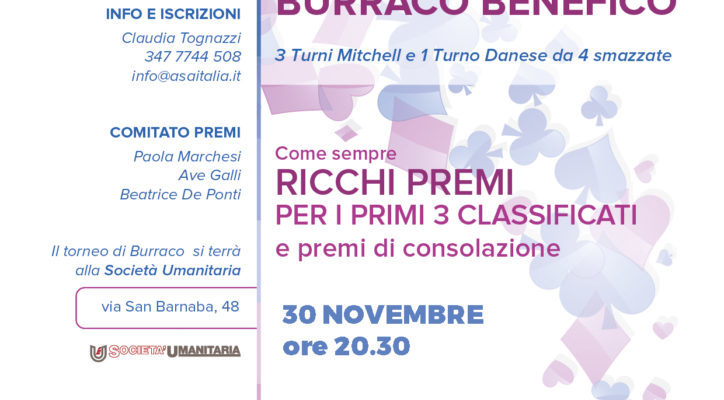 Mercoledì 30 Novembre | Torneo di Burraco ASA Italia